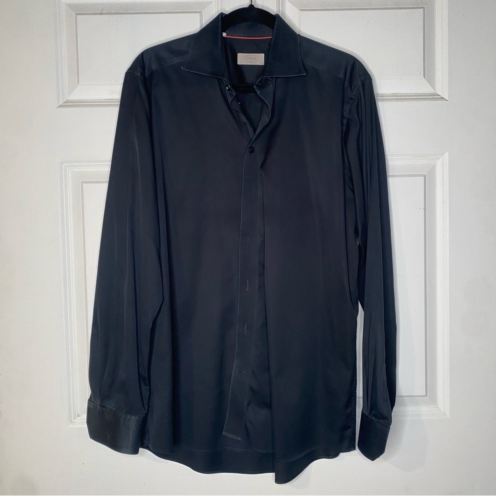 ETON Contemporary Black Dress Shirt Collared Cotton Size 42/16.5